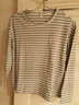 可然樸簡(jiǎn)【閱尋】加捻長(cháng)絨棉 微磨毛刺繡條紋長(cháng)袖t恤女裝上衣?；晟涝缜锟?綠灰條紋 M 曬單實(shí)拍圖