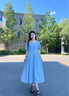 獨(dú)束大碼女裝氣質(zhì)簡約立體花連衣裙女夏裝新款收腰A字中長款裙子 柔和藍(lán) M (尺碼：1) 曬單實(shí)拍圖