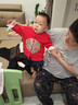 舒貝怡嬰兒衣服漢服男童套裝中國風唐裝小少爺周歲寶寶紅色分體套裝 90 曬單實拍圖