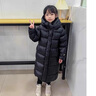 貝嬰初（BEIYINGCHU）新款兒童黑金外套男童女童中大童親子裝長(cháng)款過(guò)膝鴨絨絲加厚外套 黑色 140cm 曬單實(shí)拍圖