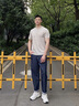DZSF歐貨2025夏季仿亞紡棉麻短袖t恤男薄款透氣修身潮流半袖上衣男士 杏色 XL 【體重建議: 138-155斤】 曬單實(shí)拍圖