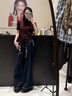 丹寧藍直筒微喇牛仔褲女闊腿褲2025新款春秋季爆款版型超火褲子 丹寧藍-長(cháng)褲-配腰帶 M 27推薦96-105斤 曬單實(shí)拍圖