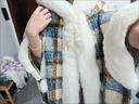 恒源祥披肩斗篷女秋冬厚款加絨寬松流蘇披肩配旗袍中長(cháng)款毛呢大衣女 藍格【加絨】 曬單實(shí)拍圖