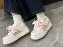 森馬韓版奶fufu星星蝴蝶綁帶板鞋子女厚底運動(dòng)女鞋校園2025加絨休閑鞋 白粉色加絨【加絨建議拍大一碼 37 曬單實(shí)拍圖