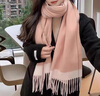 默熙100%純羊毛圍巾女秋冬季保暖圍脖純色披肩2024新款女朋友生日禮物 粉色 195*38CM 曬單實(shí)拍圖