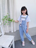 G.DUCKKIDS童裝女童套裝夏季新款兒童衣服時(shí)尚中大童牛仔背帶褲薄款女孩短袖 長(zhǎng)褲整套 150 建議11~12歲【140-150cm】 曬單實(shí)拍圖
