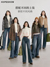 紅袖復古牛仔褲冬季2024新款女裝內磨毛保暖水洗中高腰顯瘦闊腿長褲 深牛仔藍072 XL 曬單實拍圖