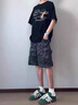 衣然呈品大口袋迷彩工裝牛仔短褲男夏季美式高街闊腿中褲寬松潮牌五分褲子 迷彩色 L 【建議105-120斤】 曬單實(shí)拍圖