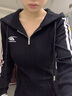 A CHOCK【Achock官方店】美式條紋拼接針織連帽衛(wèi)衣開衫女款修身顯瘦外套 黑色 S 曬單實(shí)拍圖