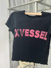 XVESSEL夏季女露腰短袖T恤潮流百搭休閑黑色女裝 女款夏季露腰短T M 曬單實拍圖