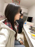 2025新款拼接格子連帽開衫衛(wèi)衣女春秋冬寬松薄款上衣拉鏈開衫外套 白灰色【春秋薄款】 M 曬單實拍圖