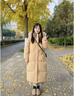 獨(dú)孤伽羅羽絨服女中長(zhǎng)款小個(gè)子過(guò)膝外套大毛領(lǐng)粉色冬季白鴨絨加厚保暖外套 黃色 L 曬單實(shí)拍圖