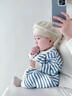 G.duck小月齡寶寶秋裝連體衣爬服新生嬰幼兒衣服秋季針織毛衣超萌外出服 藍白條紋爬服【單層】 66cm （建議5-14斤） 曬單實(shí)拍圖