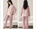 貓人（MiiOW）女士睡衣女純棉免穿文胸帶胸墊休閑套頭長(cháng)袖長(cháng)褲衛衣家居服套裝 淡藕粉 M （推薦90-110斤） 曬單實(shí)拍圖