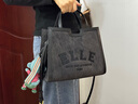 ELLE女包新款水洗牛仔手提托特包大容量單肩包包送女友禮物24071 黑色 曬單實(shí)拍圖