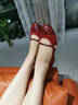 蹀愫（TIGRISSO）心動(dòng)禮物復古紅色通勤銀色文藝瑪麗珍鞋平底女單鞋TA54132-52 棗紅色/暗紅色 TA64132-52 34 220mm 曬單實(shí)拍圖