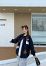 美式小狗毛巾繡外套女2025新款秋冬季寬松百搭休閑開(kāi)衫棒球領(lǐng)夾克 藏青色【春秋薄款】 M 曬單實(shí)拍圖