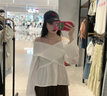 moussy 女裝新品甜美少女一字領(lǐng)露肩休閑襯衫女010GA230-6640 010白色 均碼 曬單實(shí)拍圖