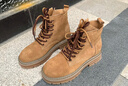 ZHR馬丁靴女冬季潮酷內增高工裝靴女復古雙系帶女靴 AH369M 棕色 38  曬單實(shí)拍圖