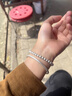 歐子家9999足銀兩世歡手鏈女兩圈三圈古法珠子銀手串光面素圈銀手鐲禮物 磨砂一圈粗4mm重約7.5克 配專柜禮盒+證書 曬單實(shí)拍圖