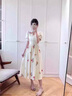 LISCN碎花連衣裙女裝夏季2024新款甜美蕾絲花邊V領(lǐng)茶歇中長(zhǎng)款收腰A字裙 連衣裙 L 建議105-115 曬單實(shí)拍圖