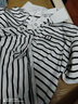 啄木鳥(niǎo)2025新款棉短袖t恤女橫條紋有翻領(lǐng)棉中年夏裝帶領(lǐng)上衣高端時(shí)尚 白黑細條紋P2247 4XL 曬單實(shí)拍圖