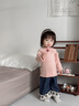 幼歌（YOUGE）嬰幼兒簡(jiǎn)約親膚柔軟純色打底衫貼身彈力波浪花邊毛衣潮 煙灰粉 73 cm 曬單實(shí)拍圖