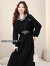 唐菓蜜新款連衣裙女2025春秋女裝韓系復(fù)古法式藝術(shù)生學(xué)院風(fēng)顯瘦套裝裙子 黑灰上衣+黑色裙子 M 曬單實(shí)拍圖