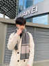 嫵（WOO）圍巾男純羊毛男士圍巾冬季新款韓版簡(jiǎn)約格紋圍脖保暖防寒禮盒 棕灰格-禮盒裝 曬單實(shí)拍圖
