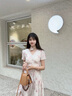 香影粉色碎花連衣裙女2025夏季新款法式泡泡袖v領(lǐng)打攬收腰仙女裙 粉紅 S 曬單實(shí)拍圖