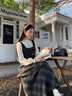 唐菓蜜新款連衣裙女2024秋冬女裝學(xué)生時(shí)尚百搭韓系減齡學(xué)院風(fēng)格子套裝裙 格子馬甲+打底衫+格子裙 M 曬單實(shí)拍圖