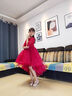 小咔衣濃兒童禮服公主裙女童婚紗主持人鋼琴演奏演出服花童走秀中大童秋季 酒紅色前短后長(cháng) 150 曬單實(shí)拍圖