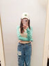 拉拉波波春季新品甜辣短款抽繩長(zhǎng)袖T恤女拼色減齡學(xué)生上衣LBDA-WSDT44 米色 M 曬單實(shí)拍圖