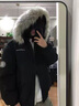冊裁（CECAI）美式潮牌字母刺繡毛領(lǐng)連帽棉服男外套2024冬季派克服棉衣 黑色 M 曬單實(shí)拍圖