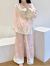 崇友清朝格格風(fēng)印花睡衣女春長(cháng)袖長(cháng)褲家居服兩件套 J157粉色新中式宮廷風(fēng)長(cháng)袖長(cháng)褲套裝 M 【80-100斤內】 曬單實(shí)拍圖