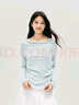 森馬（Semir）長袖T恤女短款薄款純色設計感2025秋修身蕩領套頭衫107625101001 曬單實拍圖
