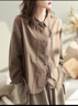 QVI高端品牌 休閑長(cháng)袖襯衫女2026春秋新款寬松顯瘦復古純棉襯衣上衣 卡其色 2XL 【140-170斤】 曬單實(shí)拍圖