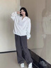 衣品元半拉鏈衛衣女裝2025秋冬裝新品美式復古慵懶風(fēng)寬松polo領(lǐng)上衣外套 白灰色 M 80-100斤 曬單實(shí)拍圖