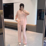 三槍?zhuān)═HREEGUN）100%純棉云朵棉一等品雙層泡泡紗透氣甜美V領(lǐng)女家居睡裙/短袖中褲 晨霧藍【中袖長(cháng)褲】 XL 曬單實(shí)拍圖