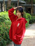 BJHG不計(jì)后果秋美式連帽運(yùn)動(dòng)衛(wèi)衣外套女潮牌高級(jí)感OVERSIZE情侶裝上衣 酒紅色 L 曬單實(shí)拍圖