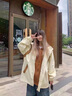 gxmy日系假兩件夾克外套男生休閑套裝春秋季酷帥穿搭一整套衣服男裝潮 【三件套】杏色+純棉長(zhǎng)T白+淺藍(lán) XL 曬單實(shí)拍圖