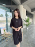 Calvin Klein Jeans夏季女士休閑字母印花ck抽褶設計黑色短袖連衣裙J221124 BEH-太空黑 S 曬單實(shí)拍圖