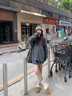 RUIQIUER針織連衣裙女秋冬季新款女裝慵懶風(fēng)寬松長(zhǎng)袖毛衣顯瘦兩件套裝裙子 灰色 S 曬單實(shí)拍圖