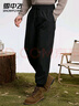 雪中飛羽絨褲冬季男士羽絨褲百搭純色簡(jiǎn)約松緊腰束腳鵝絨褲保暖褲加絨褲 黑色 L (175) 曬單實(shí)拍圖