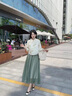 川朗連衣裙女2025夏季新款女裝新中式遮肚子溫柔風(fēng)雪紡氣質(zhì)減齡兩件套 綠色+米白色 L （105斤-120斤） 曬單實(shí)拍圖