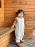 幼歌（YOUGE）嬰幼兒冬季卡通萌趣繡花標蓬松柔軟加絨無(wú)袖毛絨連體衣 米白色連體褲 90cm 曬單實(shí)拍圖