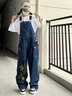 索菲堡 美式復(fù)古鹽系高街2023夏牛仔背帶褲女個性風(fēng)小個子嘻哈連體長褲 深藍(lán)色 L 曬單實拍圖