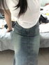 XGAI蘋(píng)果型身材胖妹妹穿搭 一整套梨形身材的半裙a字復古牛仔魚(yú)尾半身 復古藍 L 【110-120斤】 曬單實(shí)拍圖