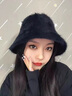 瑞萊奧 帽子女冬季水桶帽女仿兔毛遮臉盆帽韓版日系防寒保暖毛絨漁夫帽子潮 黑色 曬單實(shí)拍圖