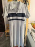 初語(yǔ)撞色條紋短袖polo裙女2024夏季新款復古減齡寬松連衣裙長(cháng)裙 花灰色 M 曬單實(shí)拍圖